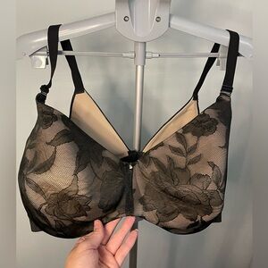 Cacique lightly lined balconette Elegant‎ Black Lace Bra Size 46 DDD